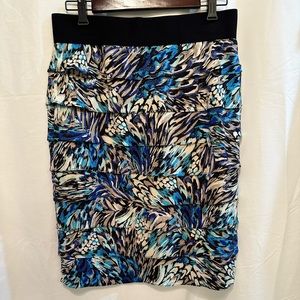 Alfani Tiered Ruffle Blue Feather Print Skirt Zip Elastic Waist 10 NWT